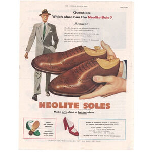 Vintage Original Neolite Magazine Advertisement Large Color 1950s Mens Fashion